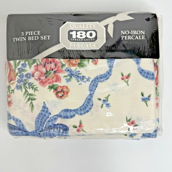 Royale 3 Piece Twin Bed Set Floral No Iron Percale Flat Fitted Pillowcase USA - Picture 1 of 7